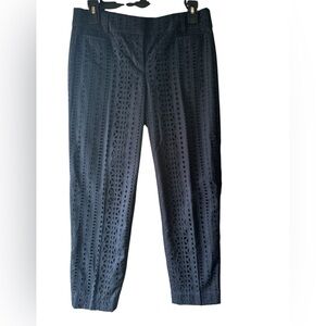 LOFT Women’s Navy Riviera Cropped Cutout 100% Cotton Casual Dress Trousers